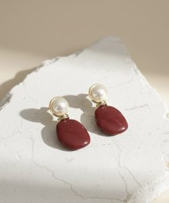 İnci Detaylı Kırmızı Küpe